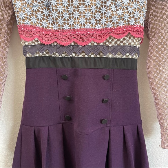 Self Portrait Bellis Lace Mini Dress Purple Sz 2 - Picture 3 of 6